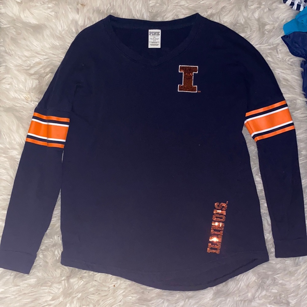 PINK Illini long sleeve navy blue shirt
